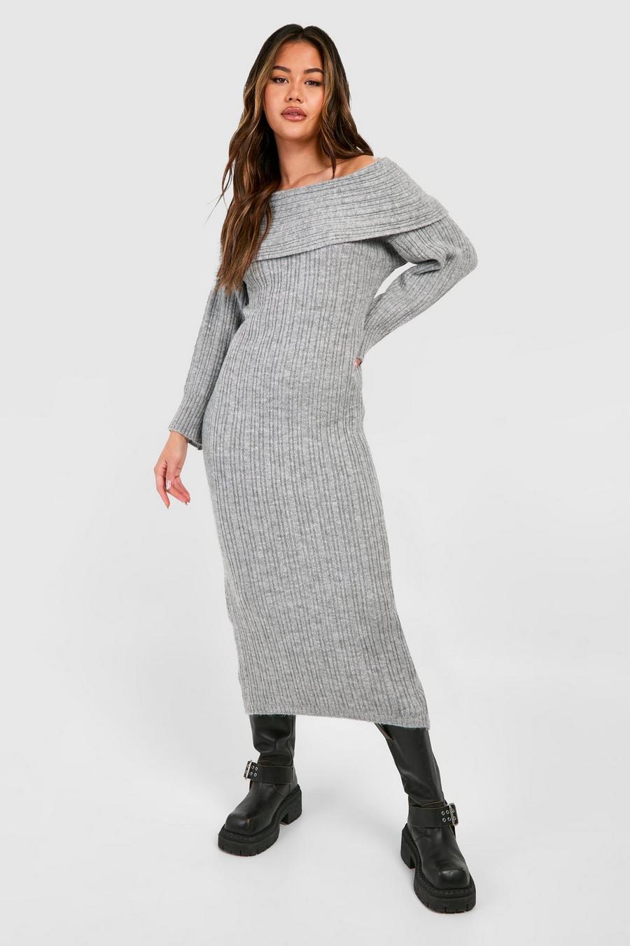 Grey Off The Shoulder Sweater Dress