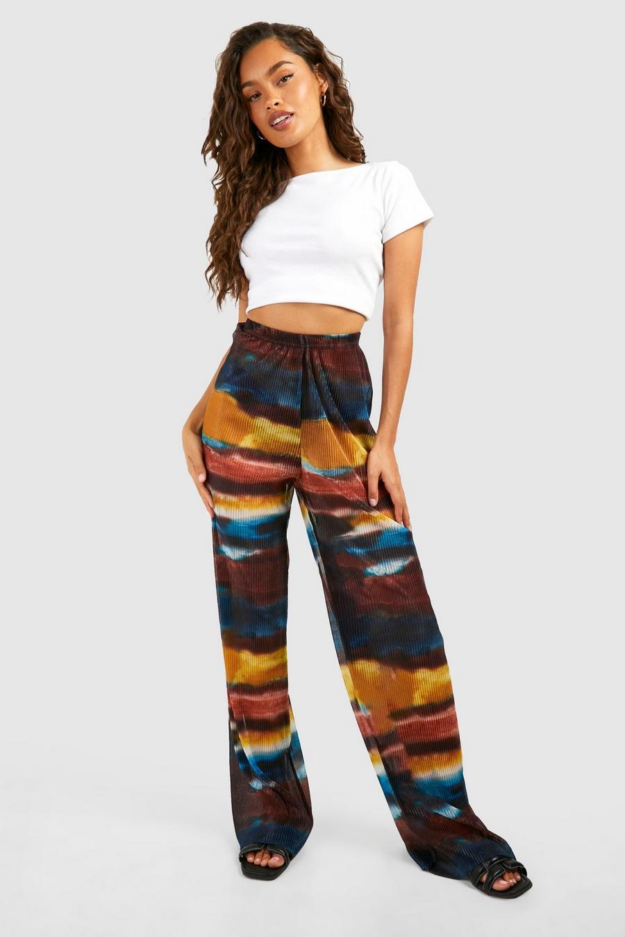 Multi Shimmer Plisse Abstract Printed Trouser 