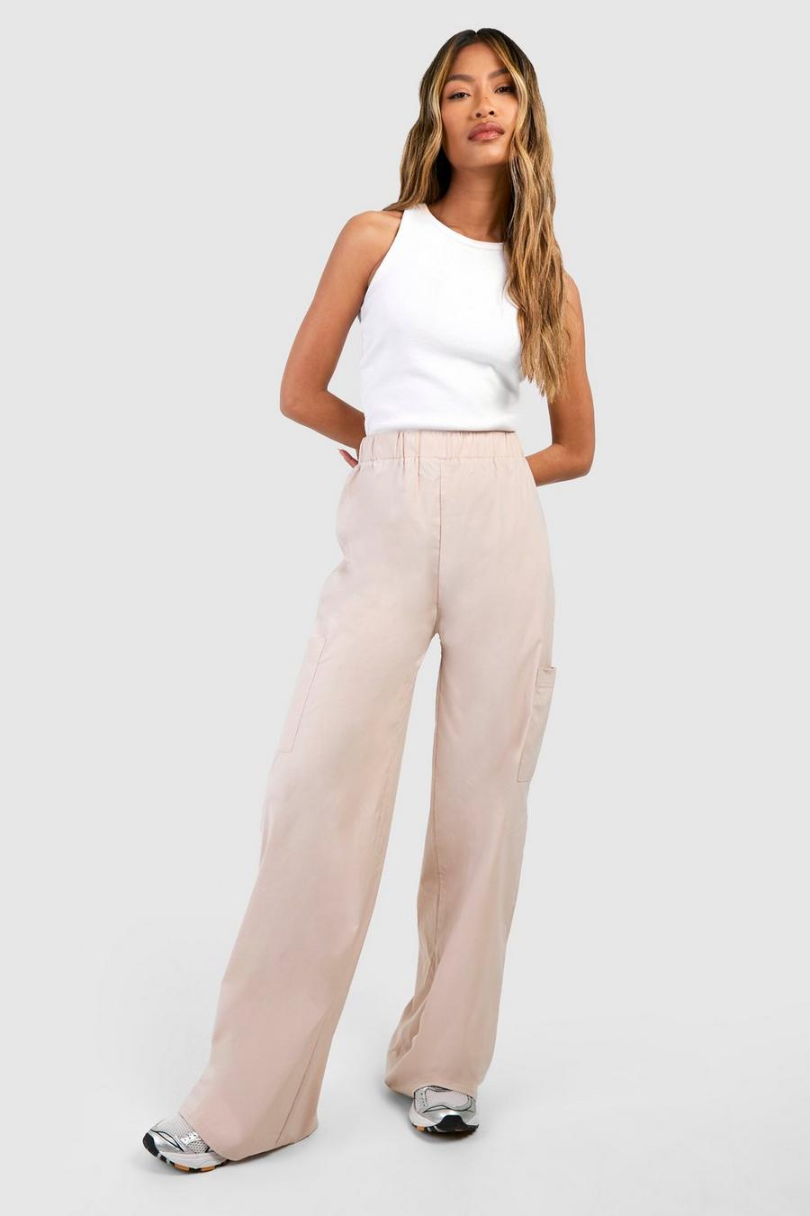 Pantalon cargo droit à ourlets contrastants, Stone