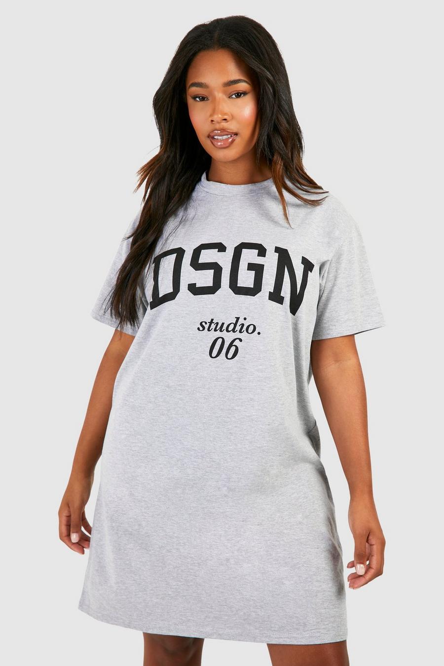 Vestito T-shirt Plus Size con stampa Dsgn, Grey marl