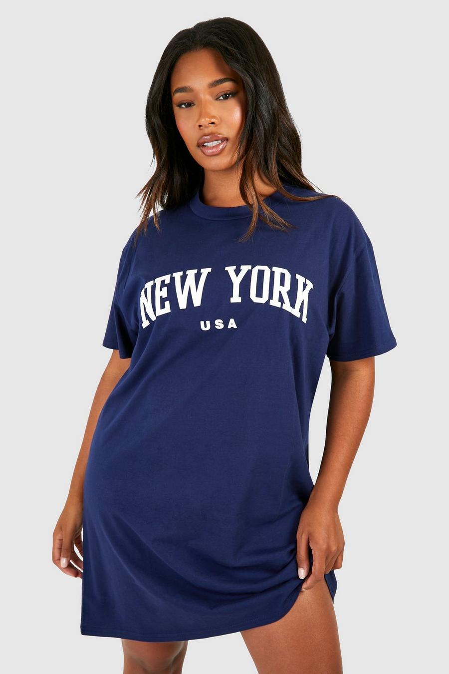 Plus T-Shirt Kleid mit New York Print, Navy image number 1
