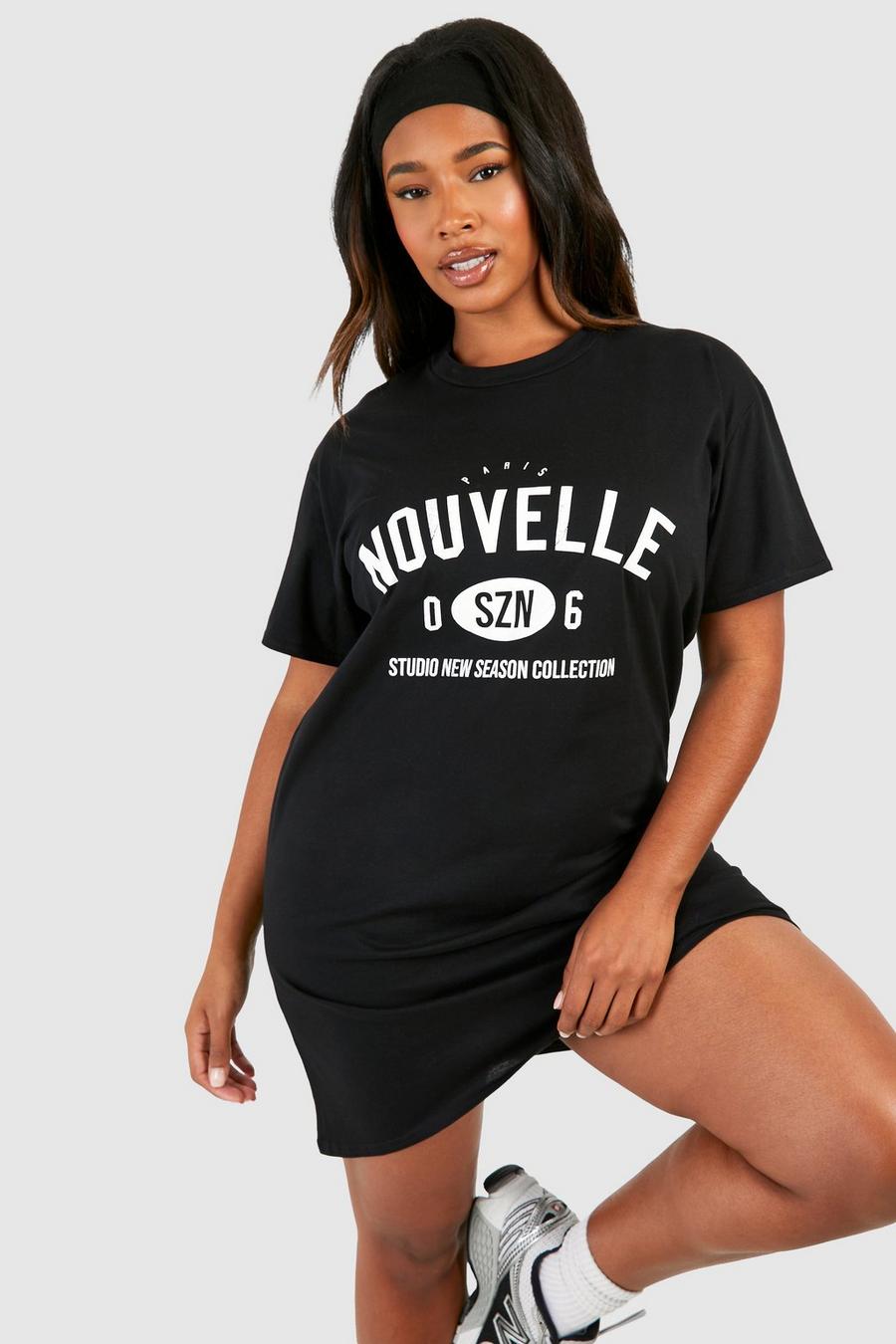 Plus T-Shirt-Kleid mit Nouvelle-Print, Black image number 1