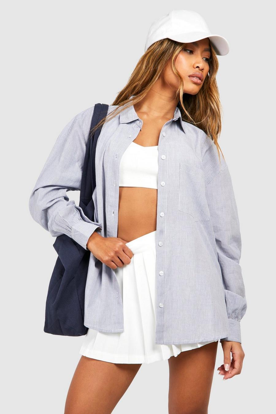 Chemise oversize à rayures fines, Blue image number 1