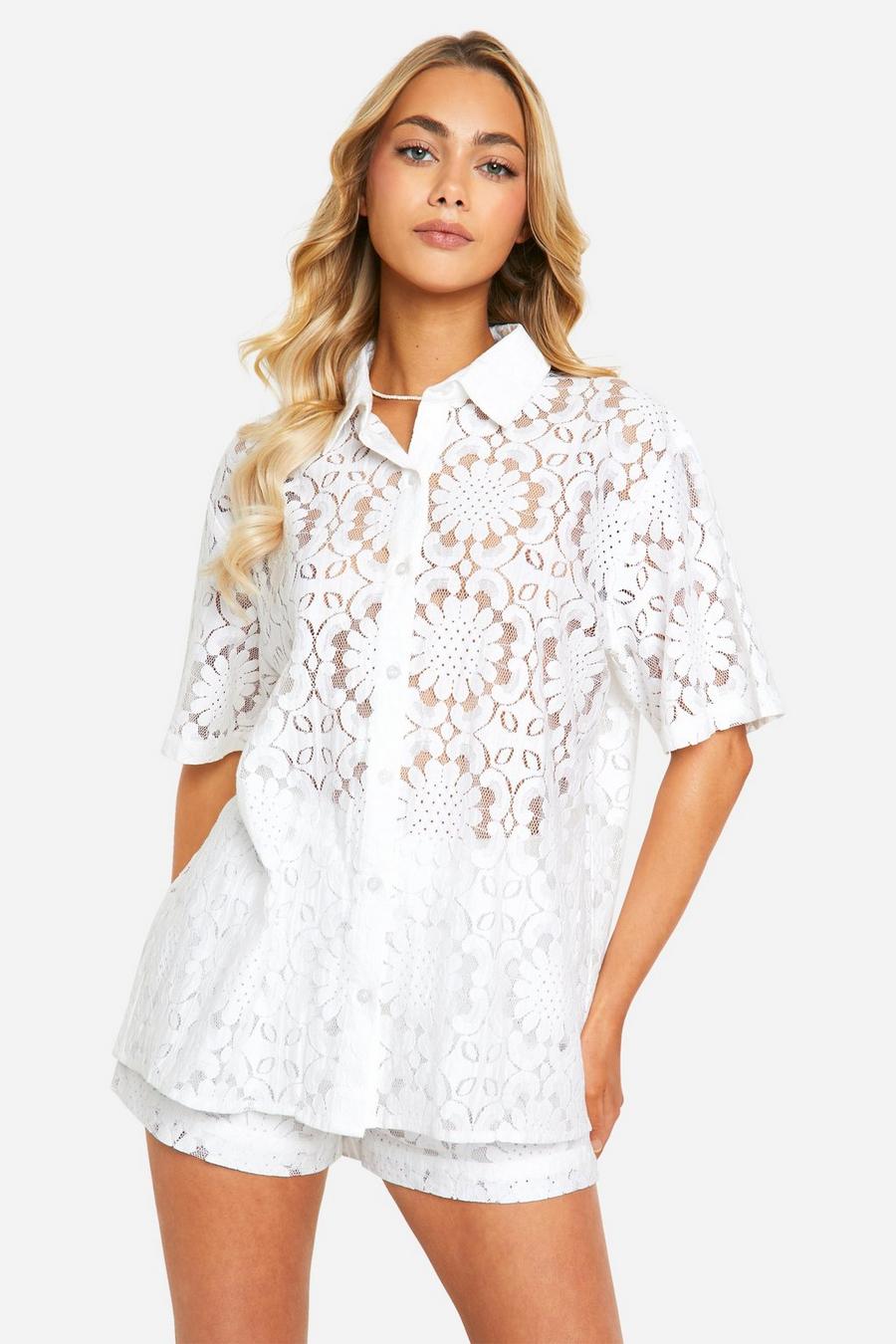 White Broderie Lace Boxy Shirt 