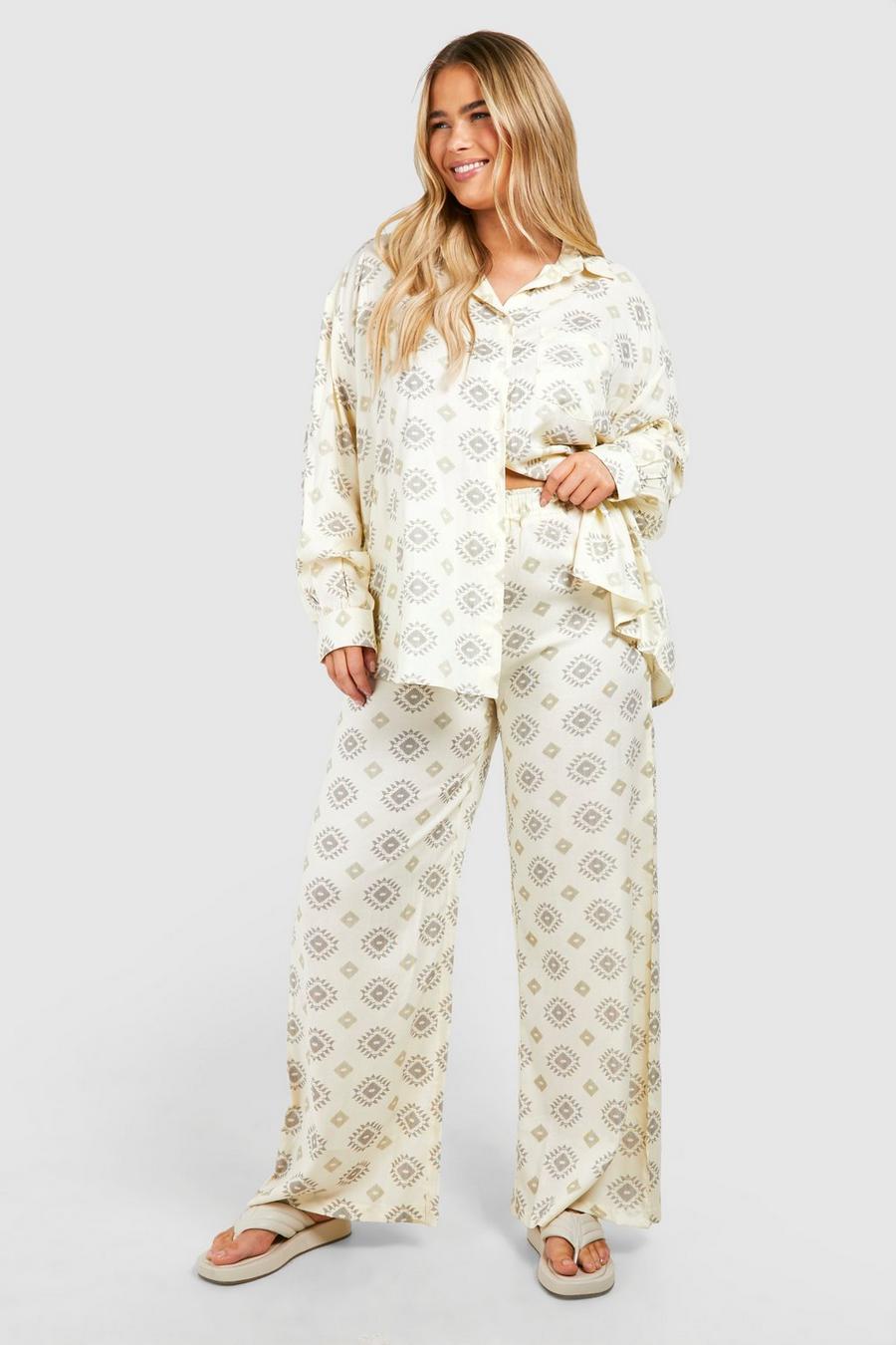 Ivory Plus Printed Long Sleeve & Trouser Co Ord Set image number 1