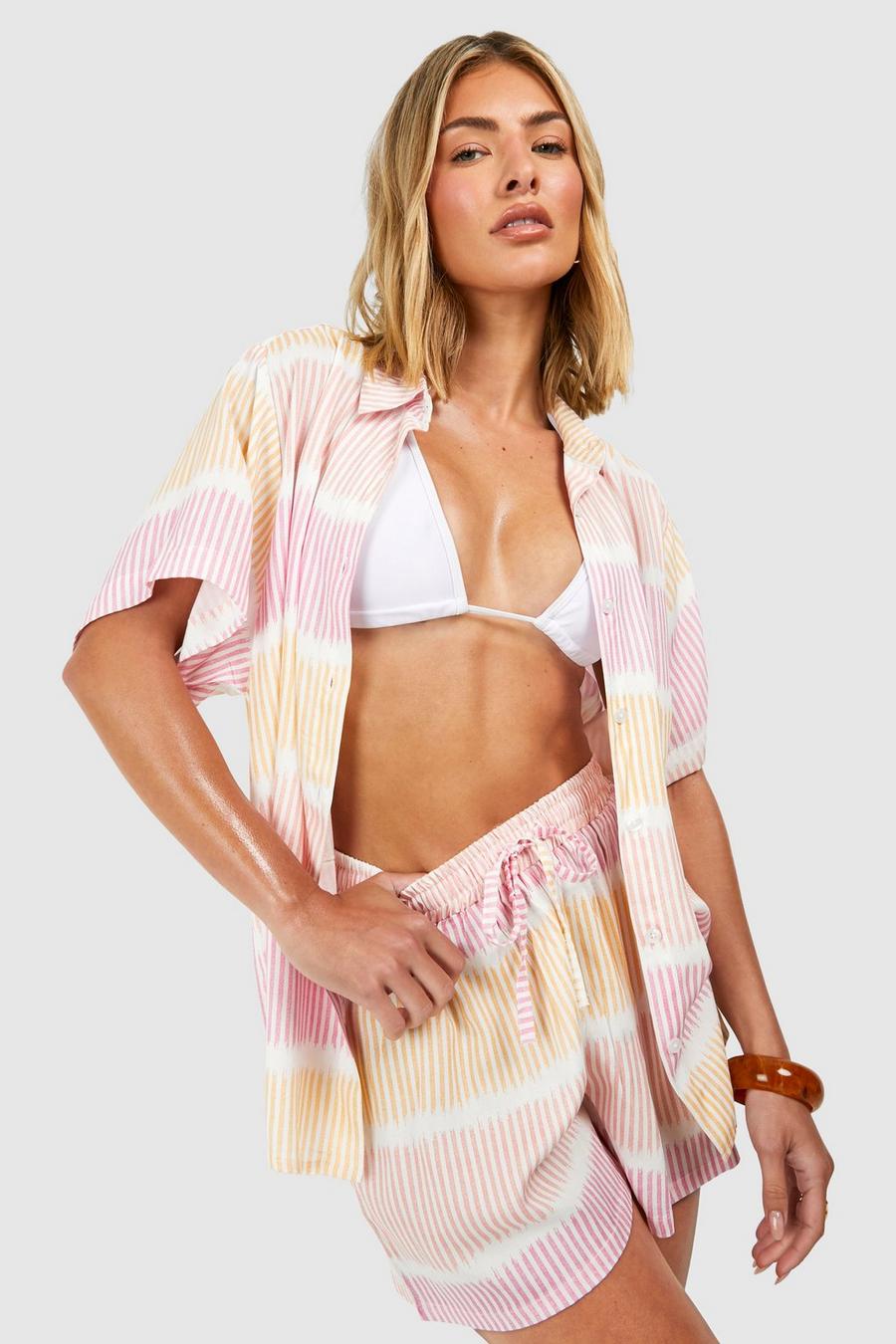 Lemon Ombre Stripe Shirt And Short Beach Co-ord  image number 1