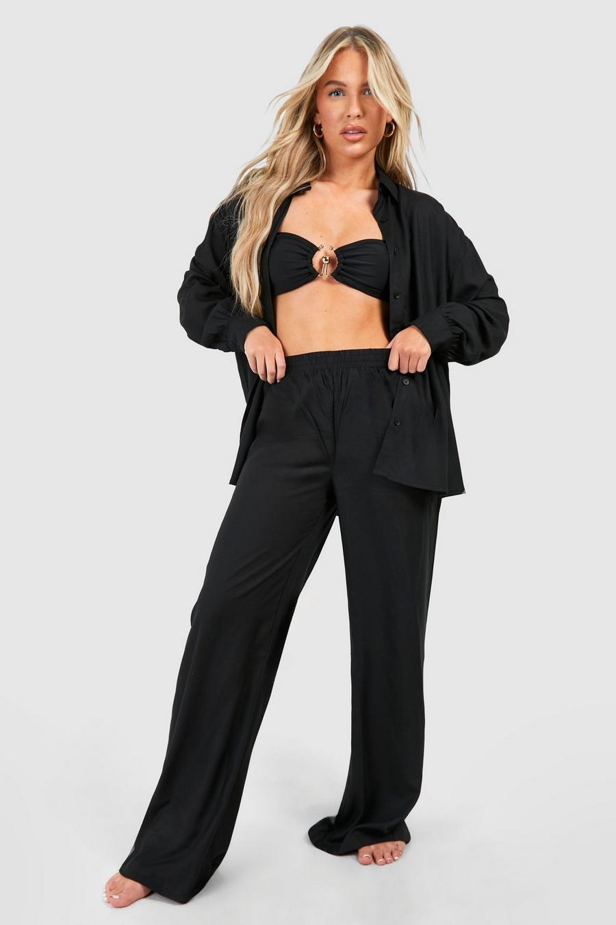 Black Oversized Shirt And Trouser Beach Co-ord 