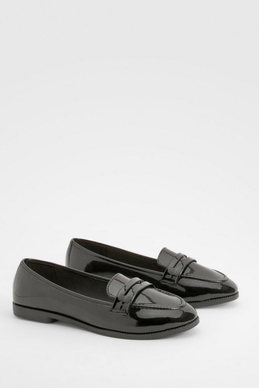 Black Wide Fit Patent Loafers