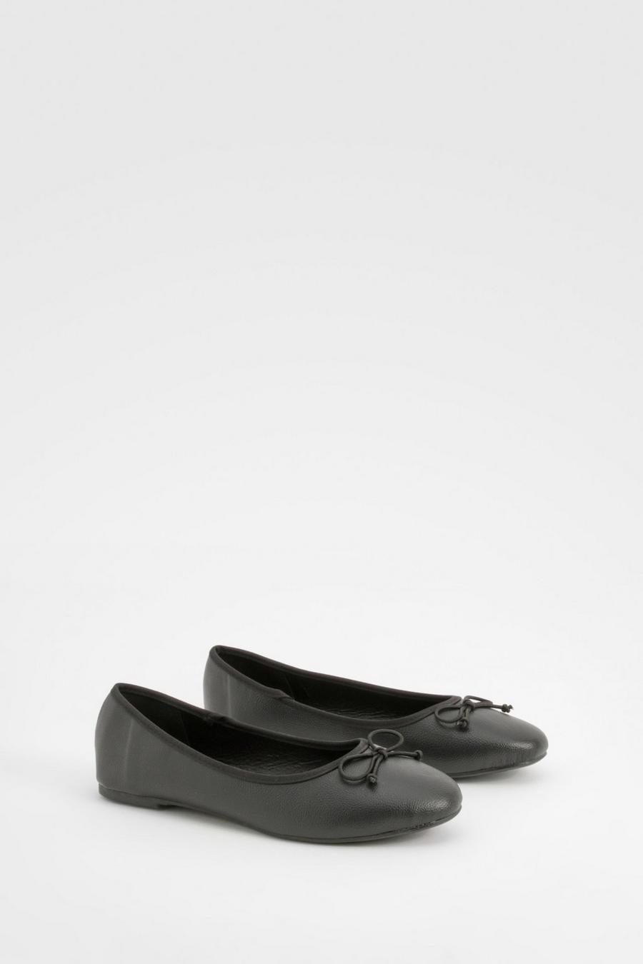 Black Wide Fit Bow Detail Ballets image number 1