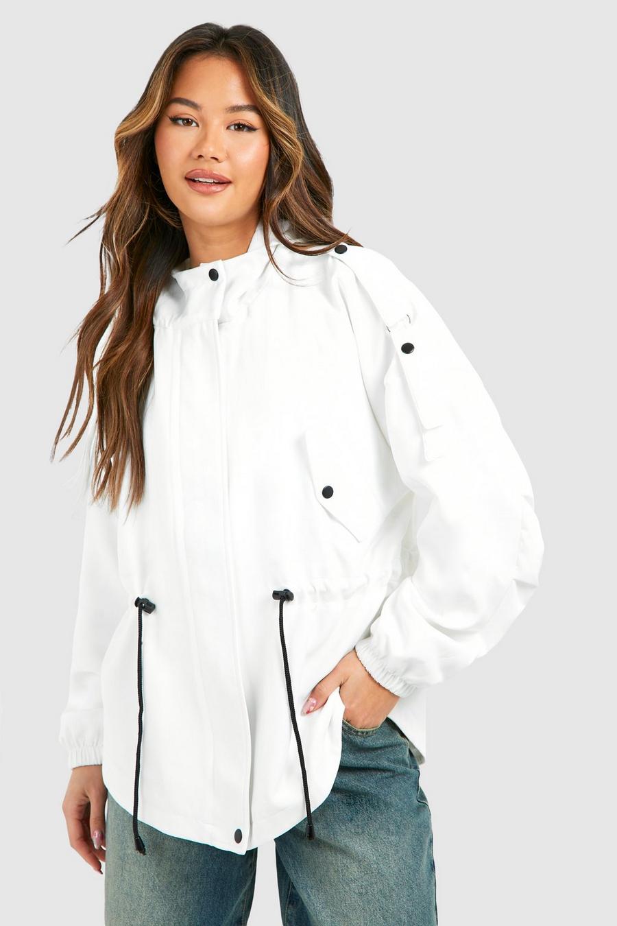 White Synched Waist Hooded Mac  image number 1