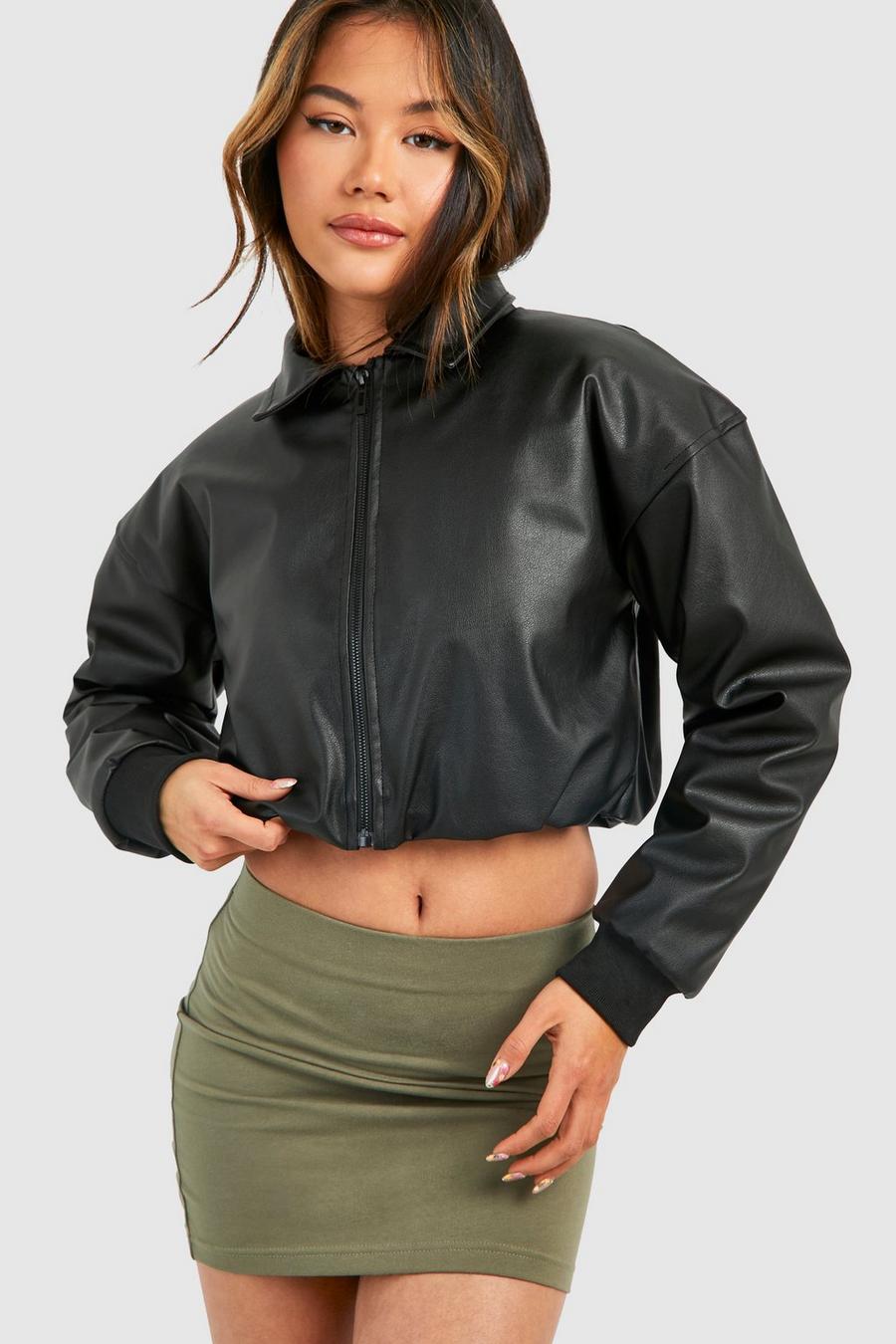 leather Faux Leather Cropped Moto Detail Bomber Jacket 