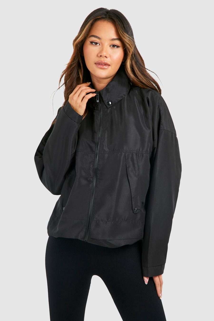 Black Popper Detail Oversized Jacket  image number 1