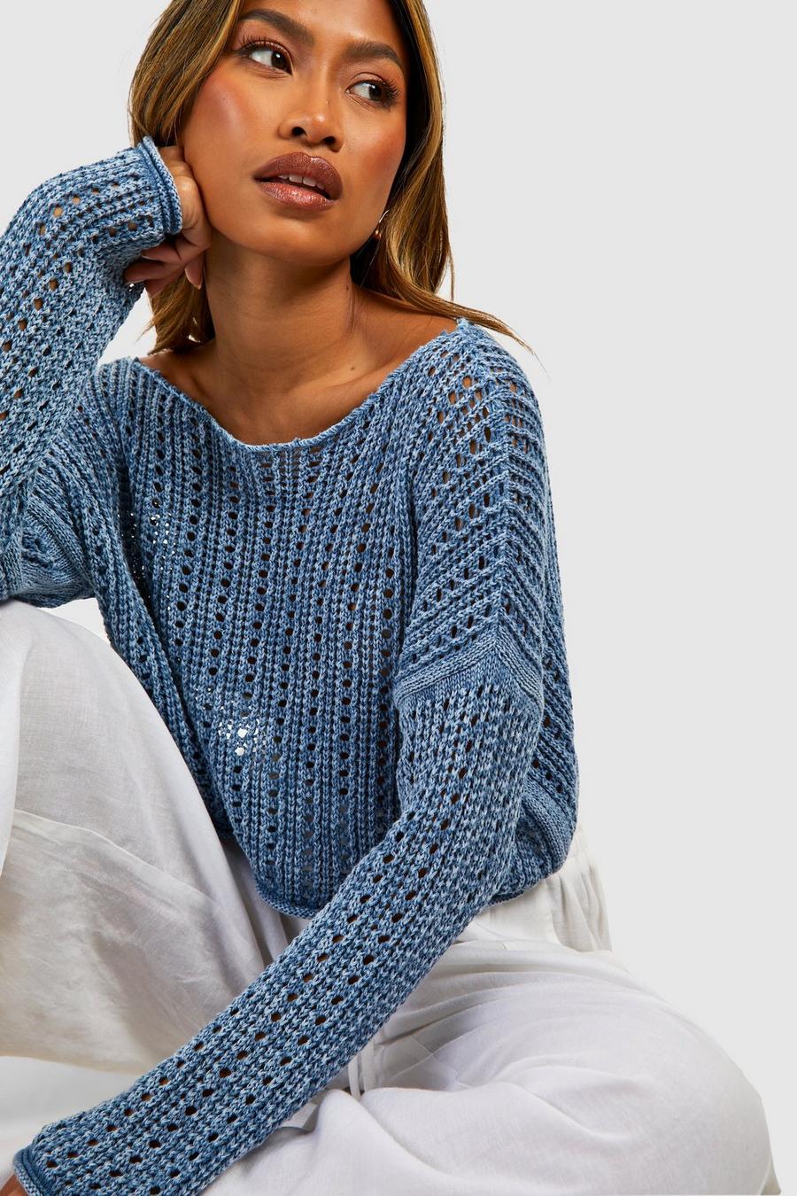 Blue Scoop Neck Knit Long Sleeve Top 