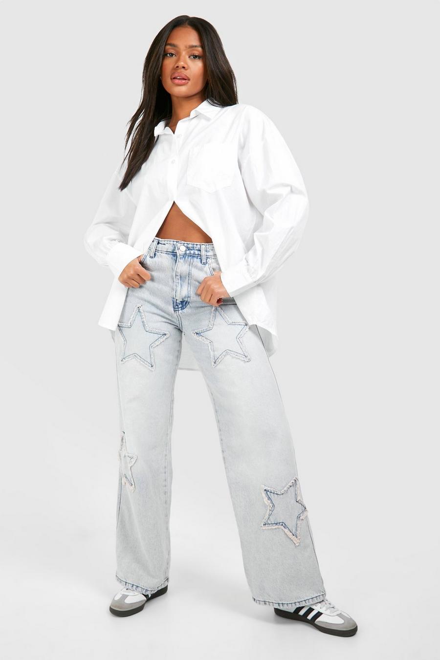 Light wash Star Embroidered  Straight Leg Jean   image number 1