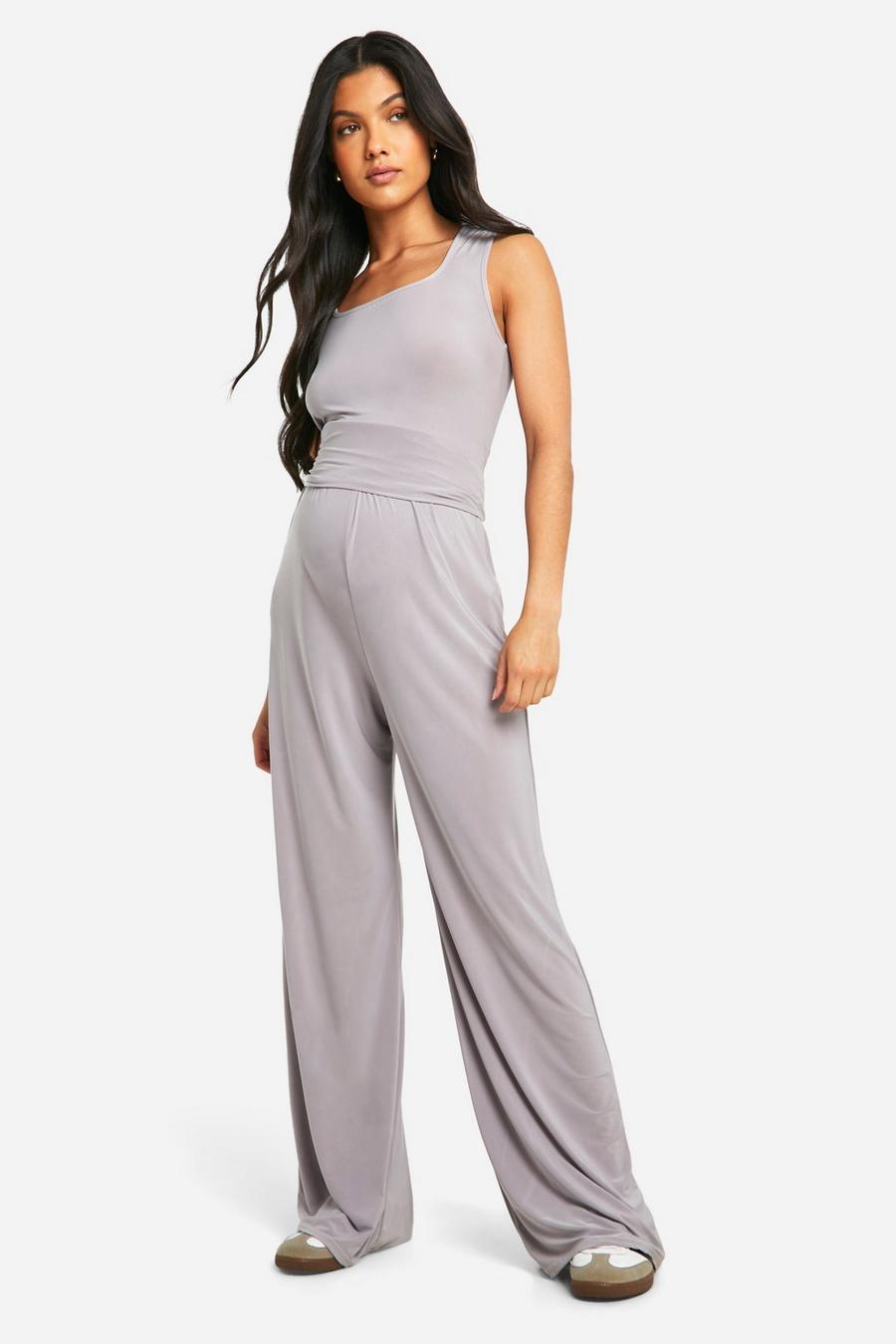 Lilac grey Maternity Soft Touch Wide Leg Trousers image number 1