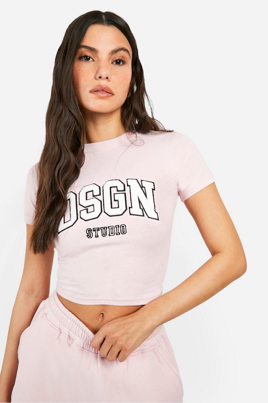 T-shirt en tissu éponge à slogan Dsgn Studio, Baby pink