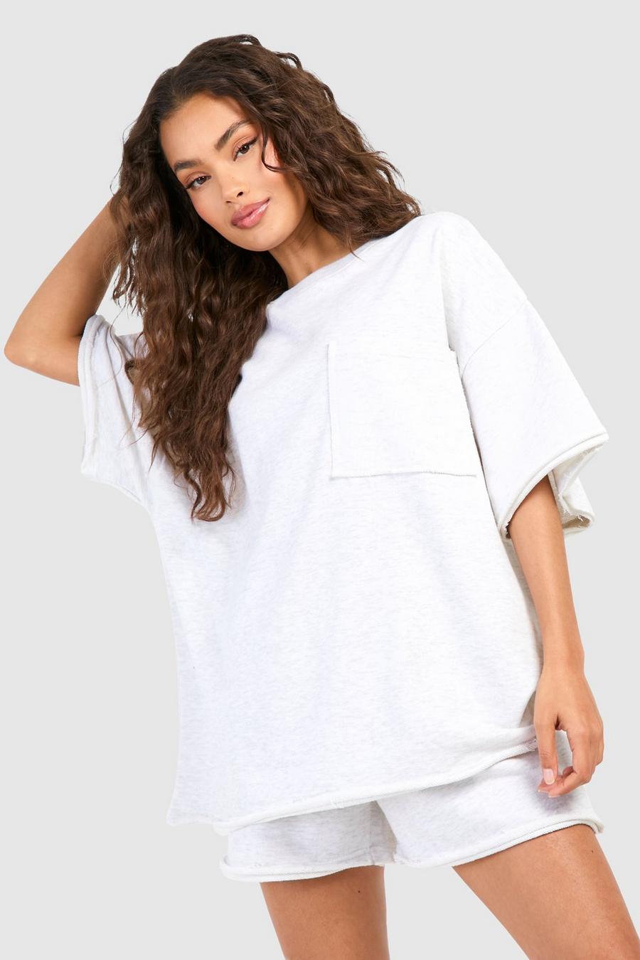 Kurzärmliges Oversize Sweatshirt mit Taschen-Detail und Shorts, Ash grey image number 1