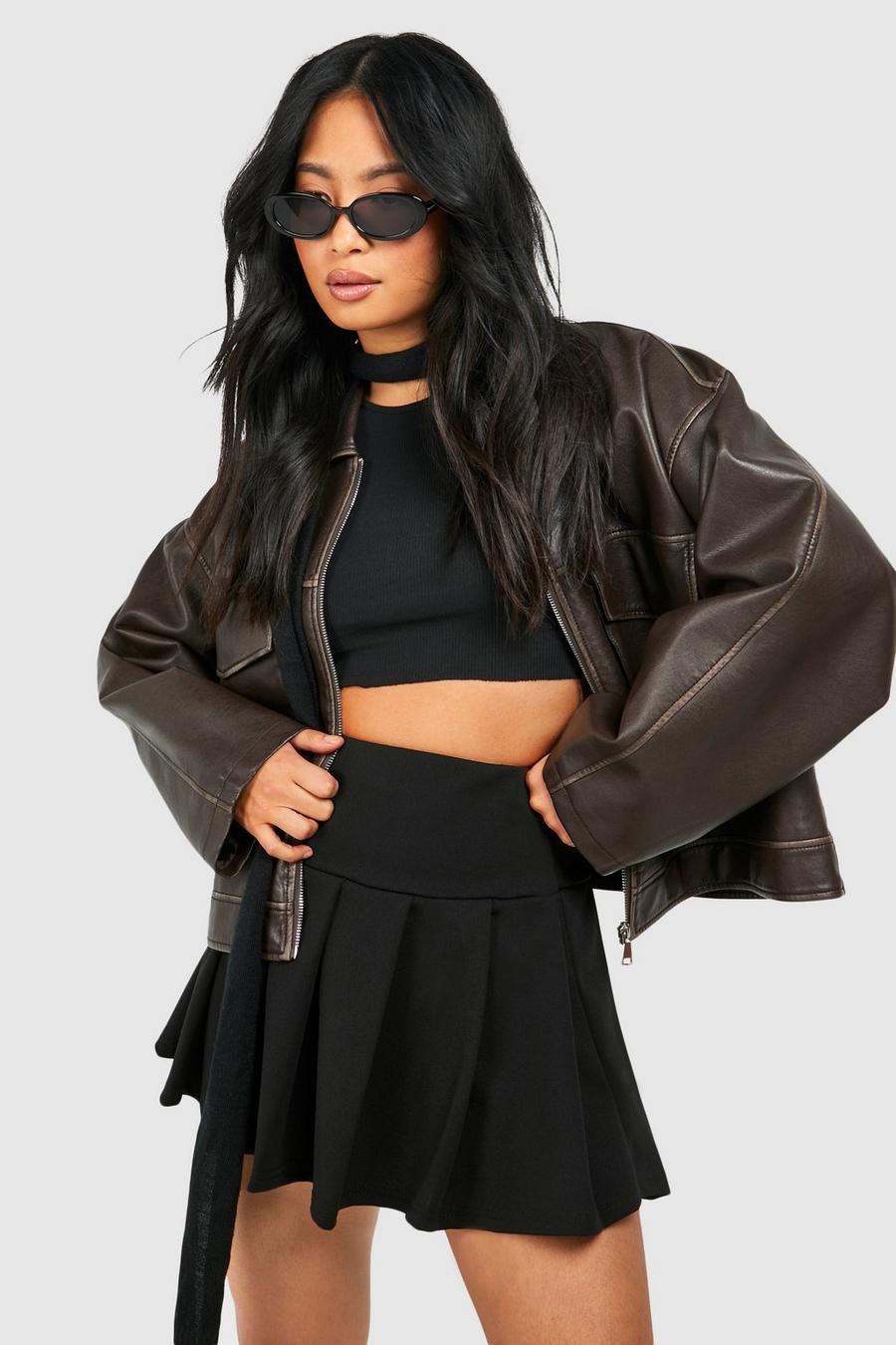 Black belted pleated shirt