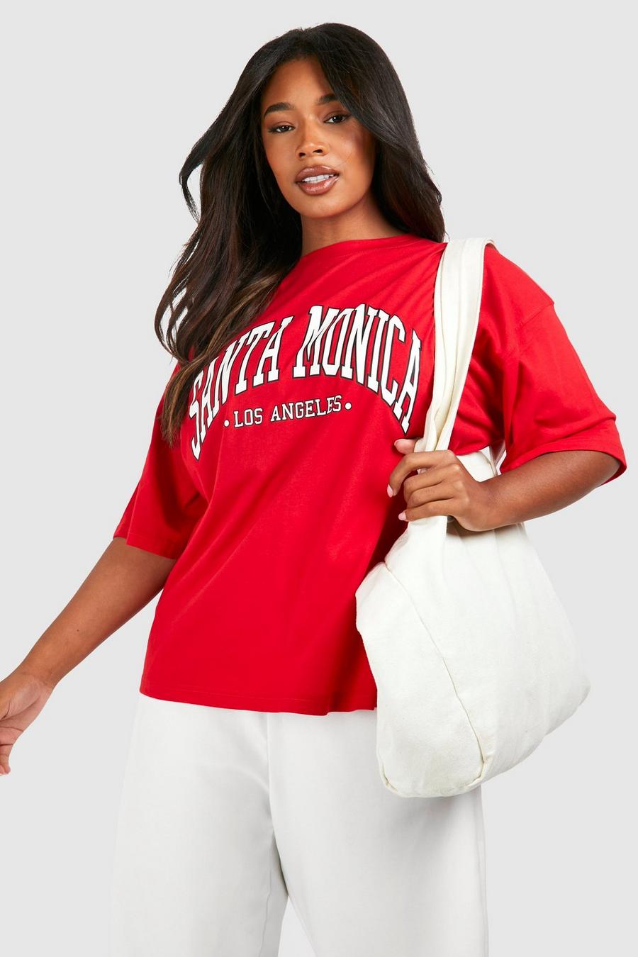 Grande taille - T-shirt oversize à imprimé Santa Monica, Red
