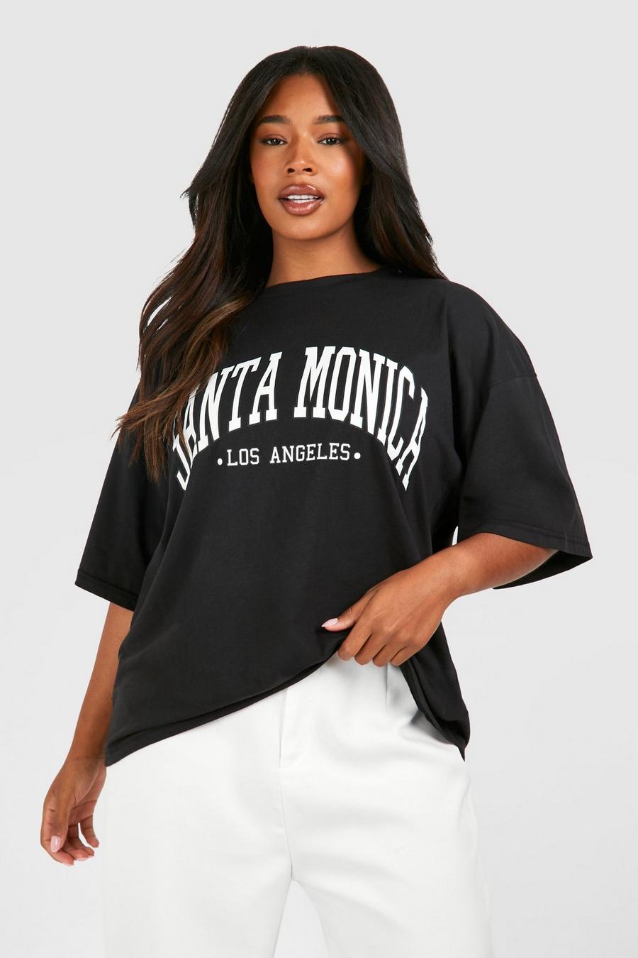 Plus Oversize T-Shirt mit Santa Monica Print, Black image number 1