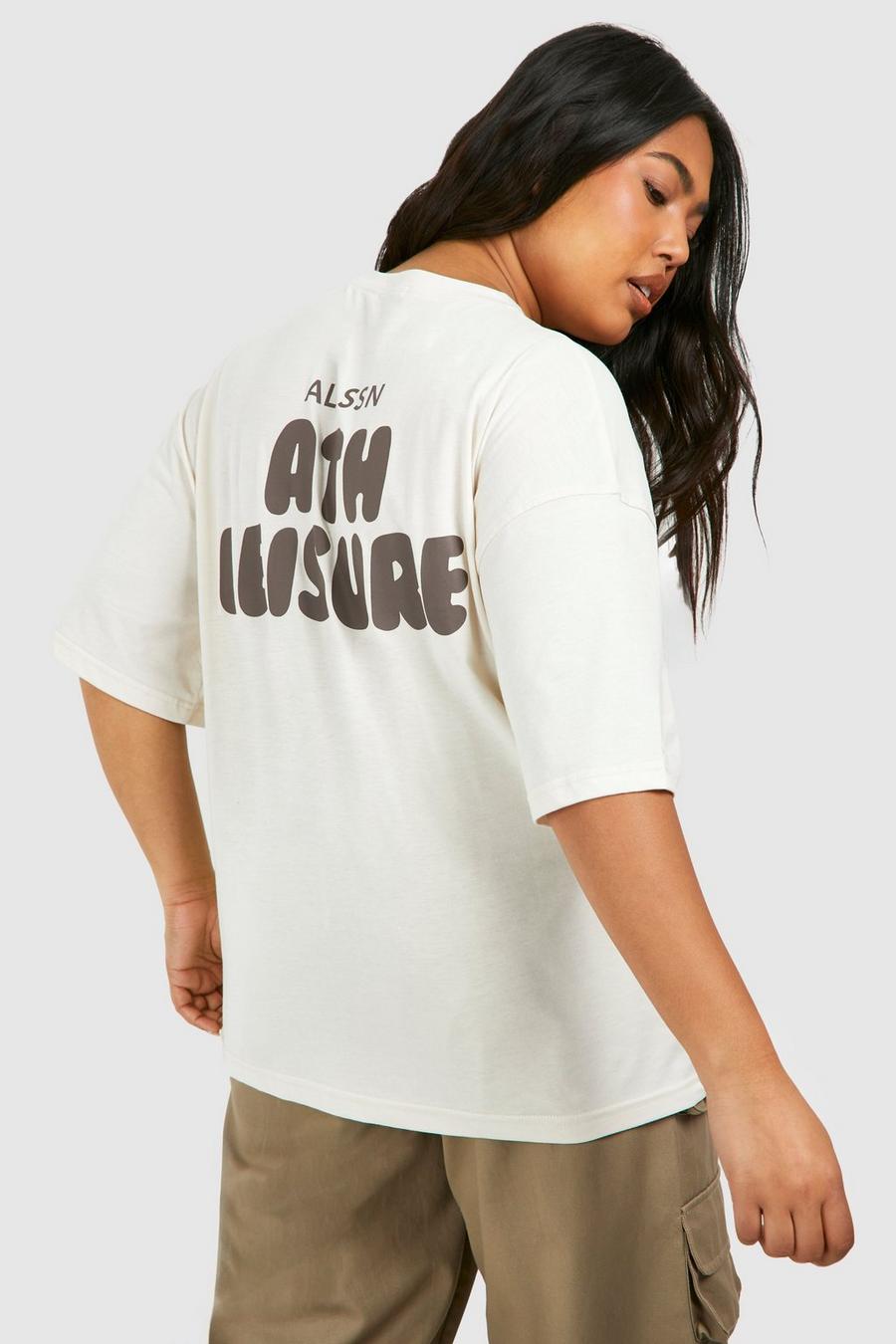 Camiseta Plus oversize con estampado Athleisure, Stone