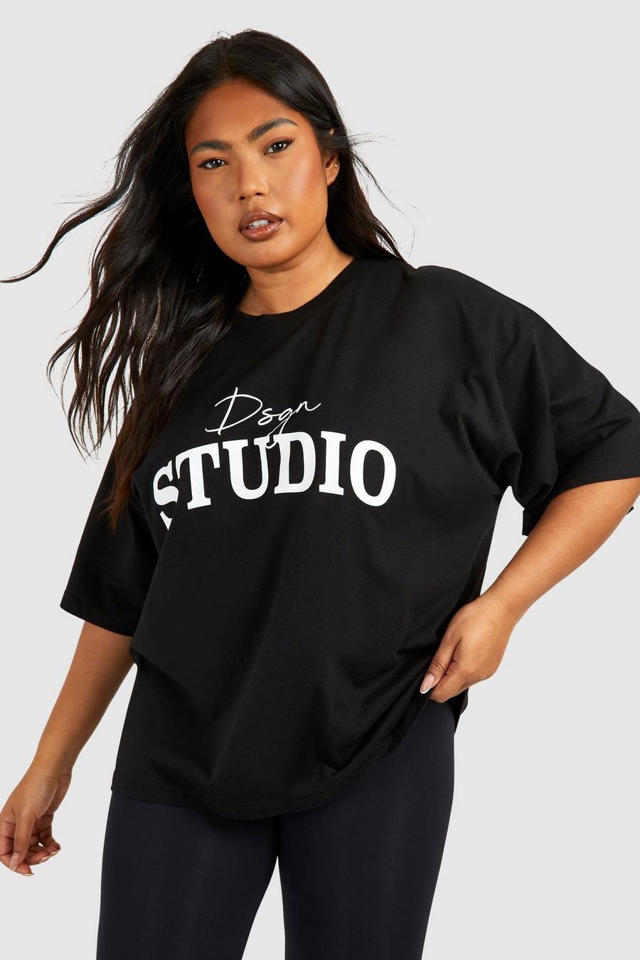 Plus Oversize T-Shirt mit Dsgn Studio Schriftzug, Black image number 1