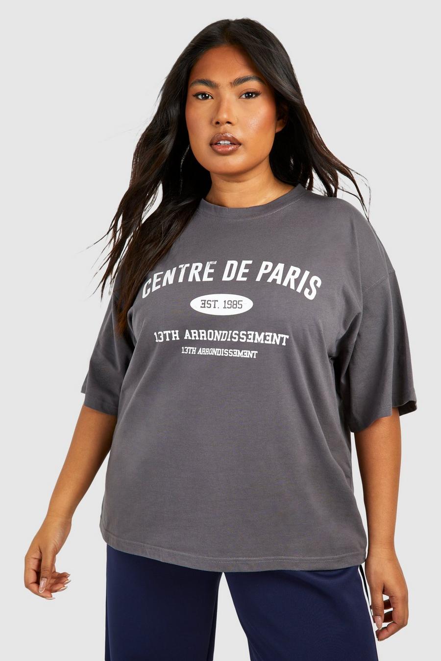 Plus Oversize T-Shirt mit Paris Print, Charcoal image number 1