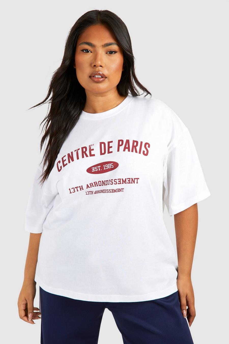 Grande taille - T-shirt oversize à imprimé Paris, White