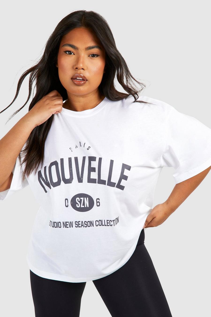 Camiseta Plus oversize con estampado Nouvelle, White