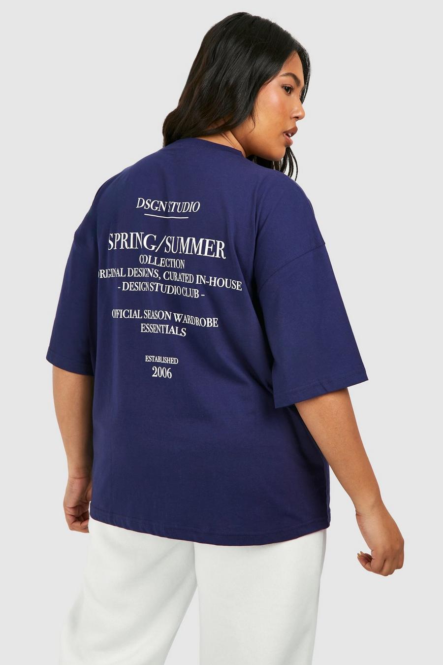 T-shirt Plus Size oversize con stampa Dsgn Studio sul retro, Navy image number 1