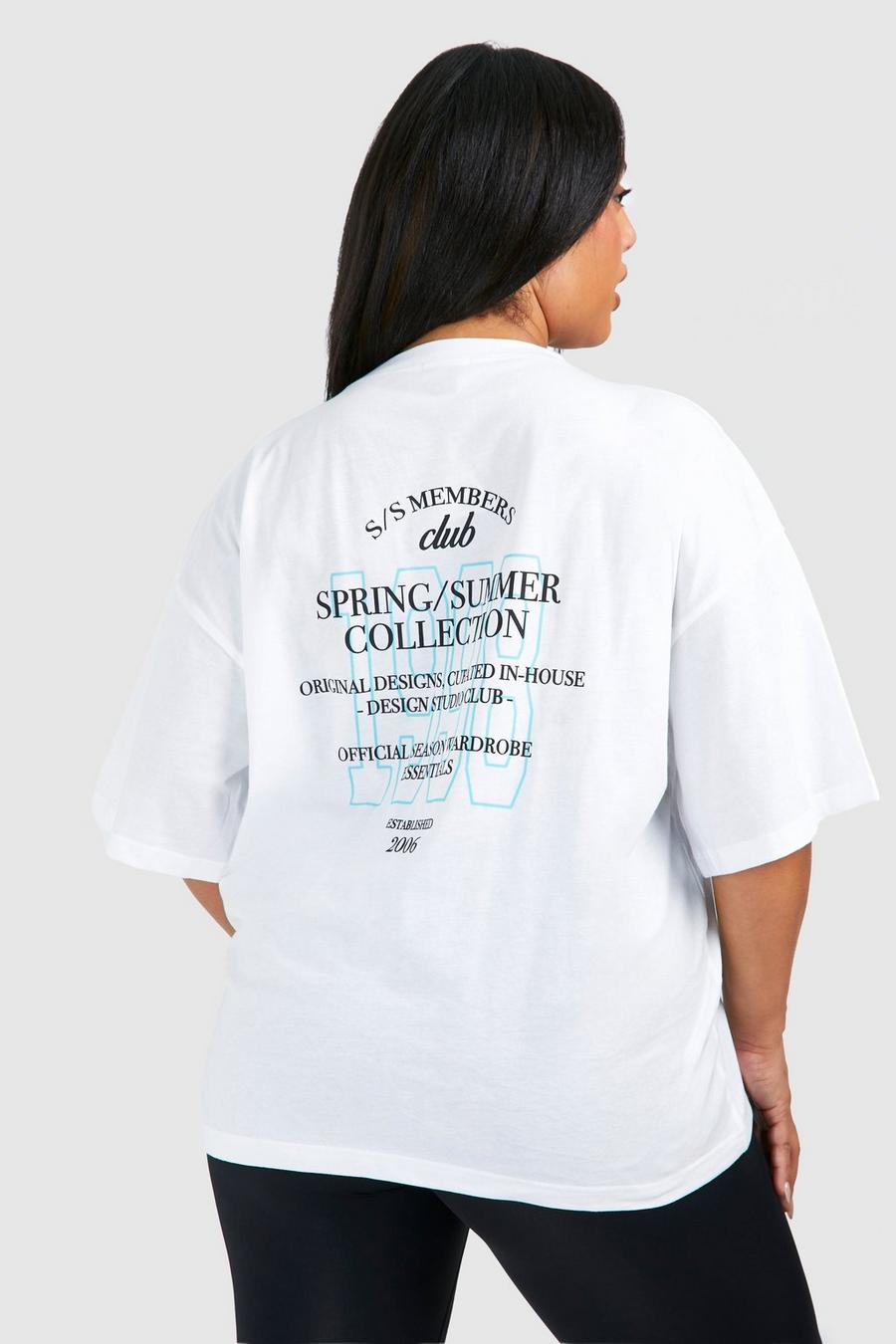 Plus Oversize T-Shirt mit Members Club Print, White