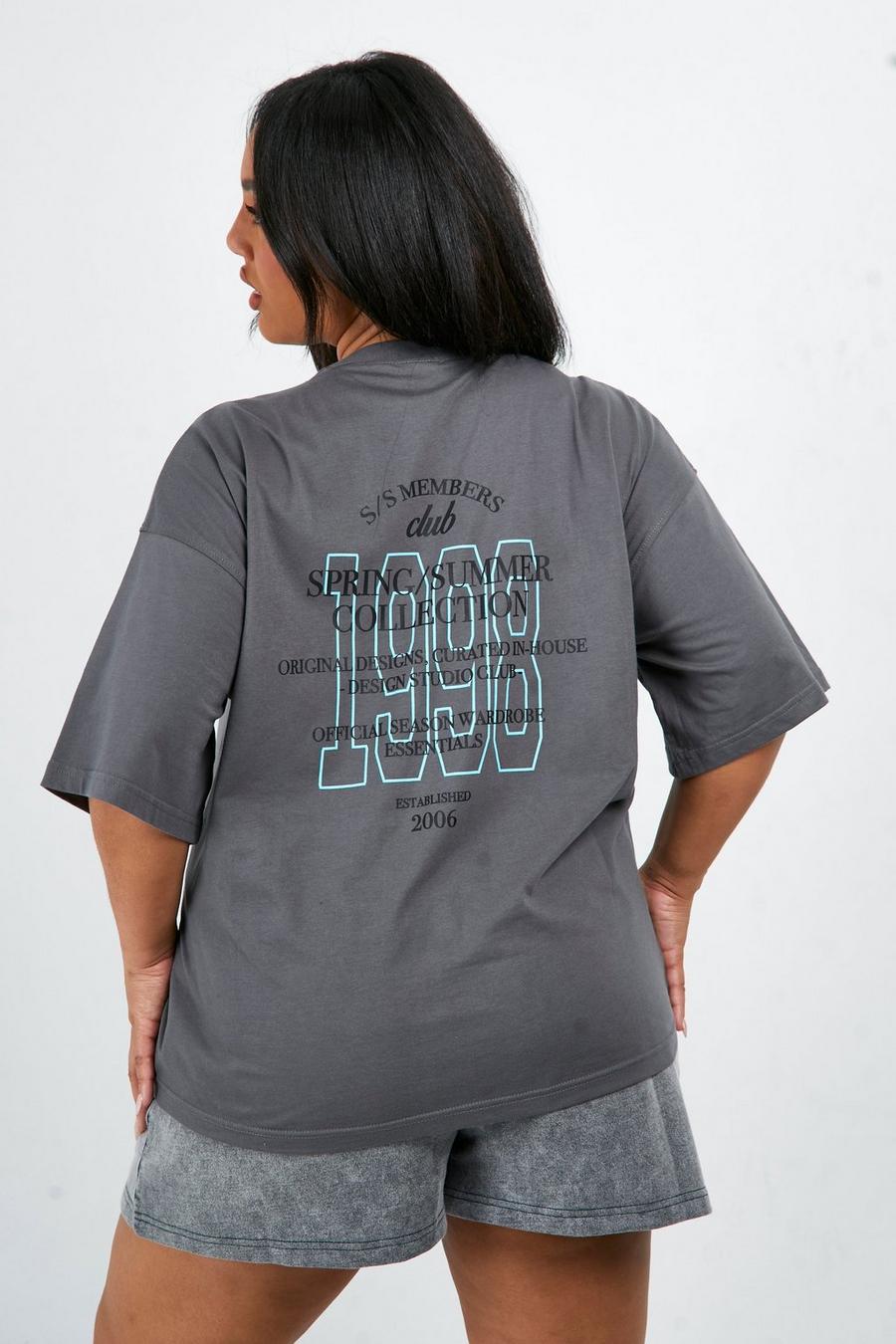 Plus Oversize T-Shirt mit Members Club Print, Charcoal image number 1