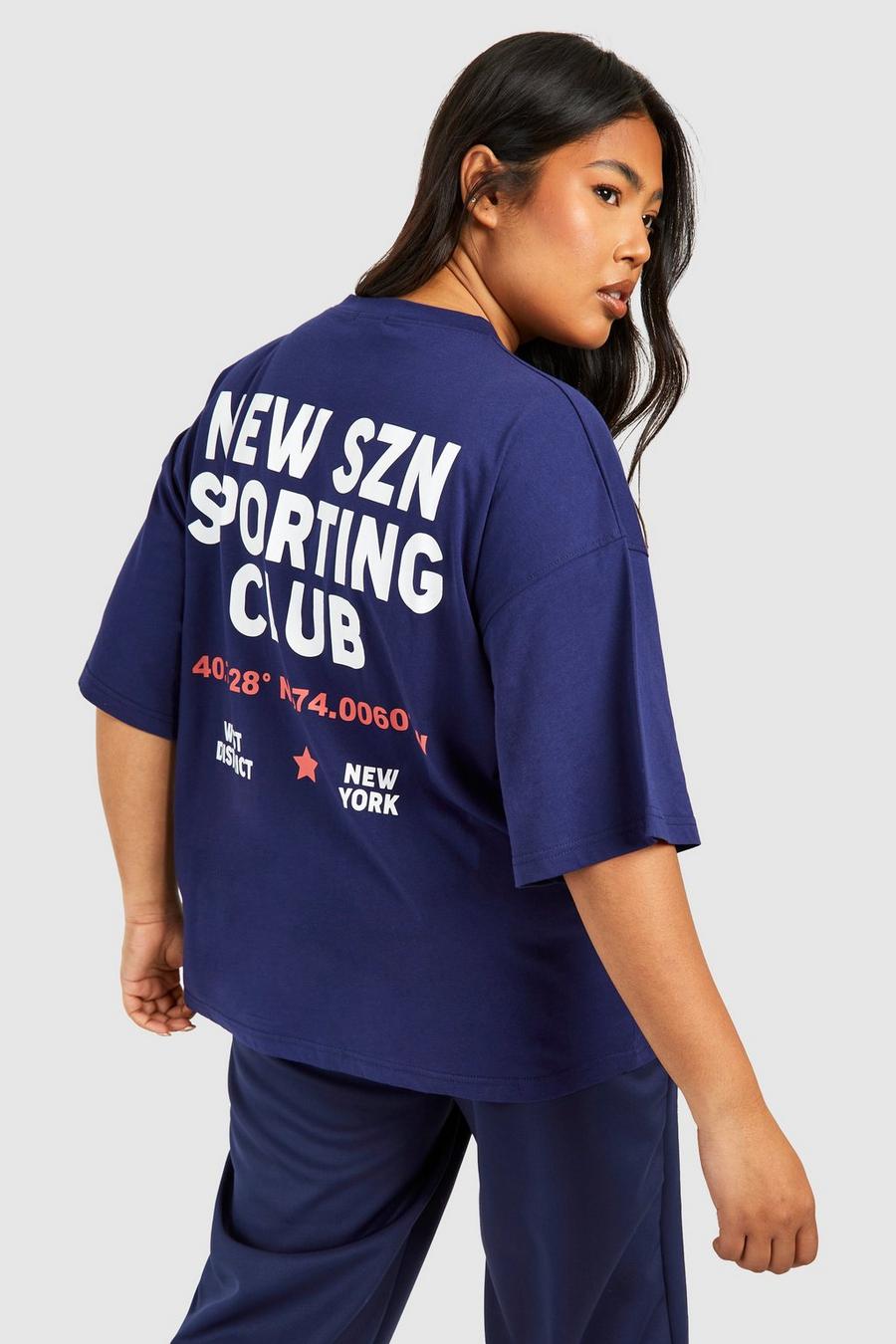 Plus Oversize T-Shirt mit New Szn Sports Club Print, Navy image number 1