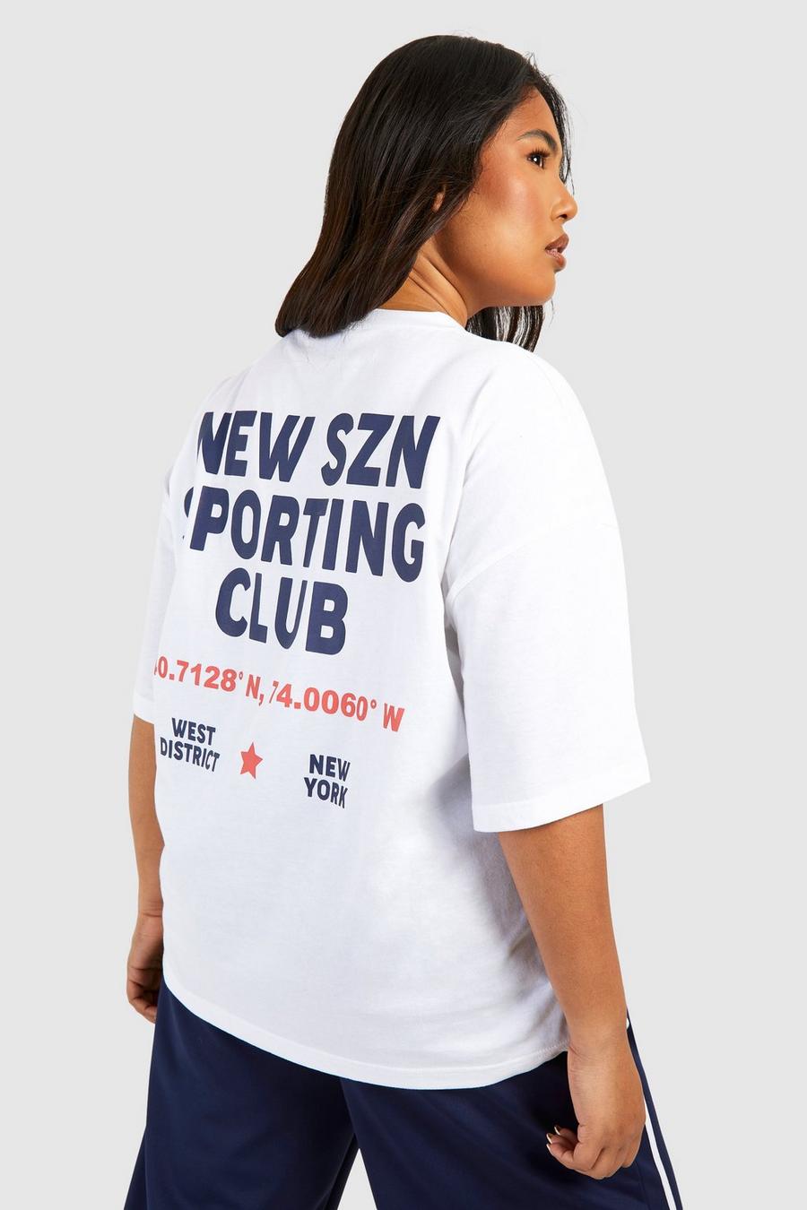 Camiseta Plus oversize con estampado New Szn Sports Club, White