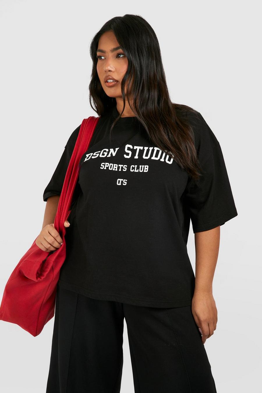 Plus Oversize T-Shirt mit Dsgn Studio Sports Club Print, Black image number 1