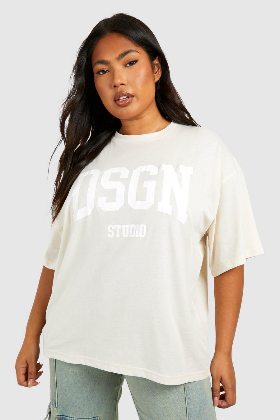 Grande taille - T-shirt oversize à logo, Stone image number 1