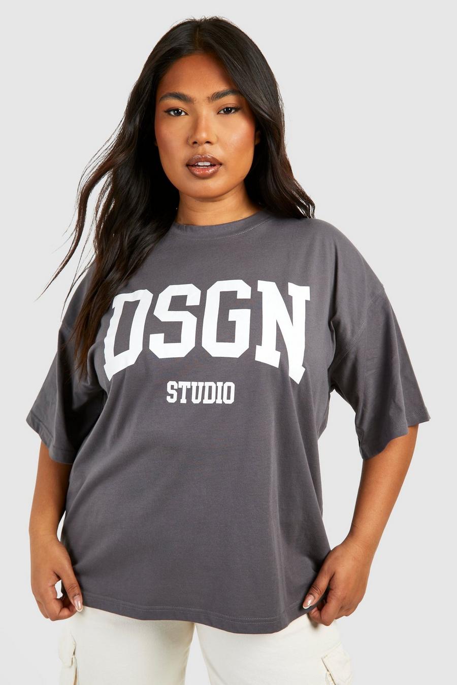 Camiseta Plus oversize con estampado Dsgn, Charcoal
