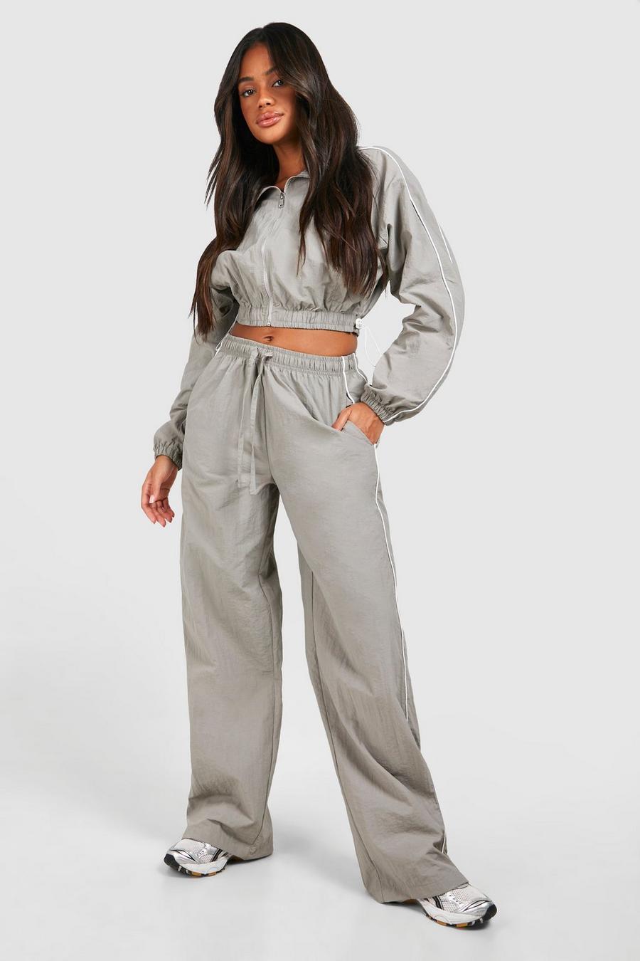 Grey Nylon Contrast Detail Pants