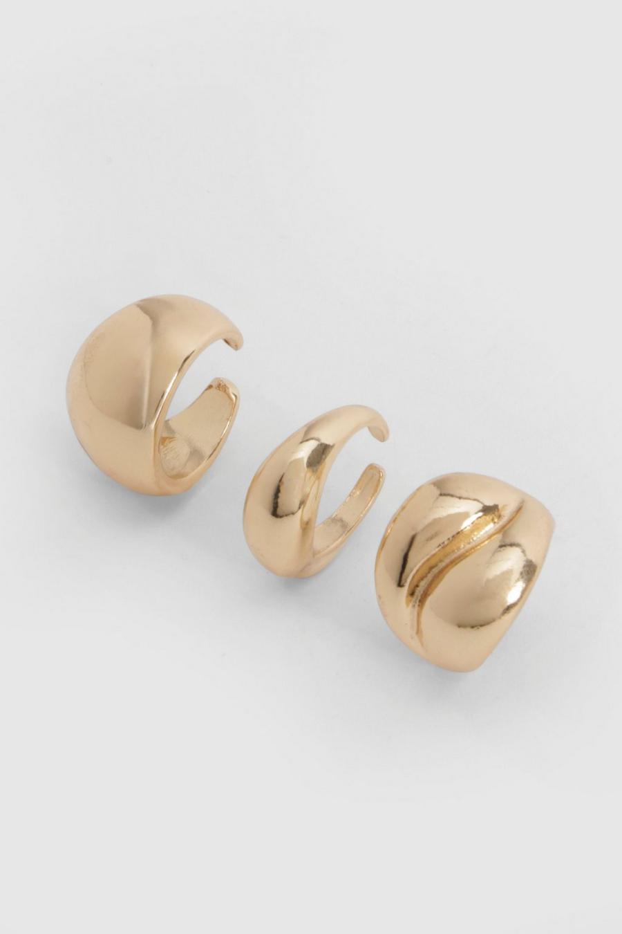 Gold 3 Pack Chunky Statement Rings  image number 1