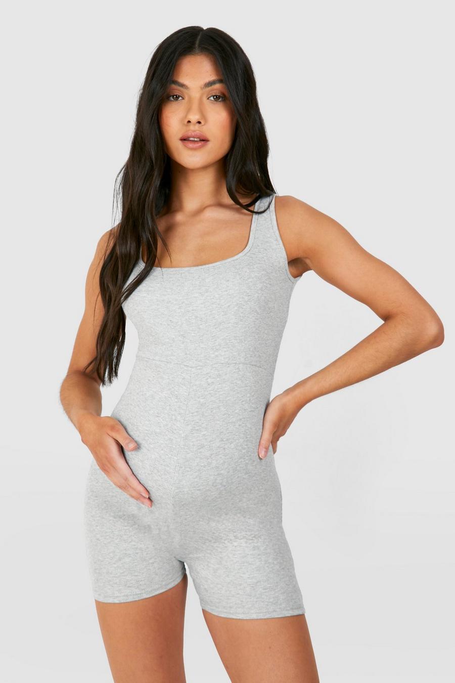 Grey Maternity Ribbed Square Neck Romper image number 1