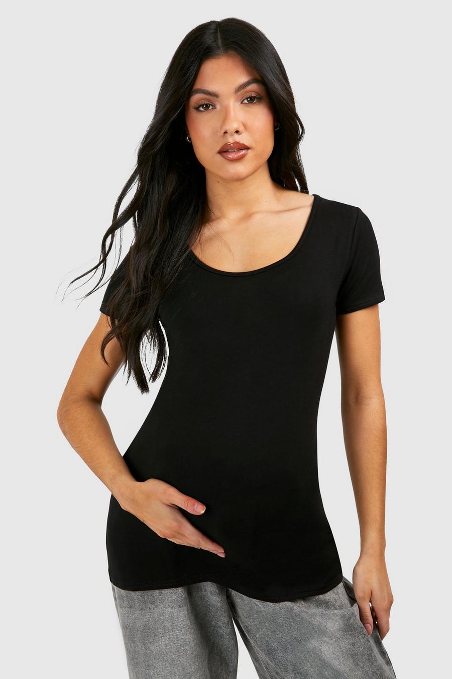 Black Maternity Basic Scoop Neck T-shirt
