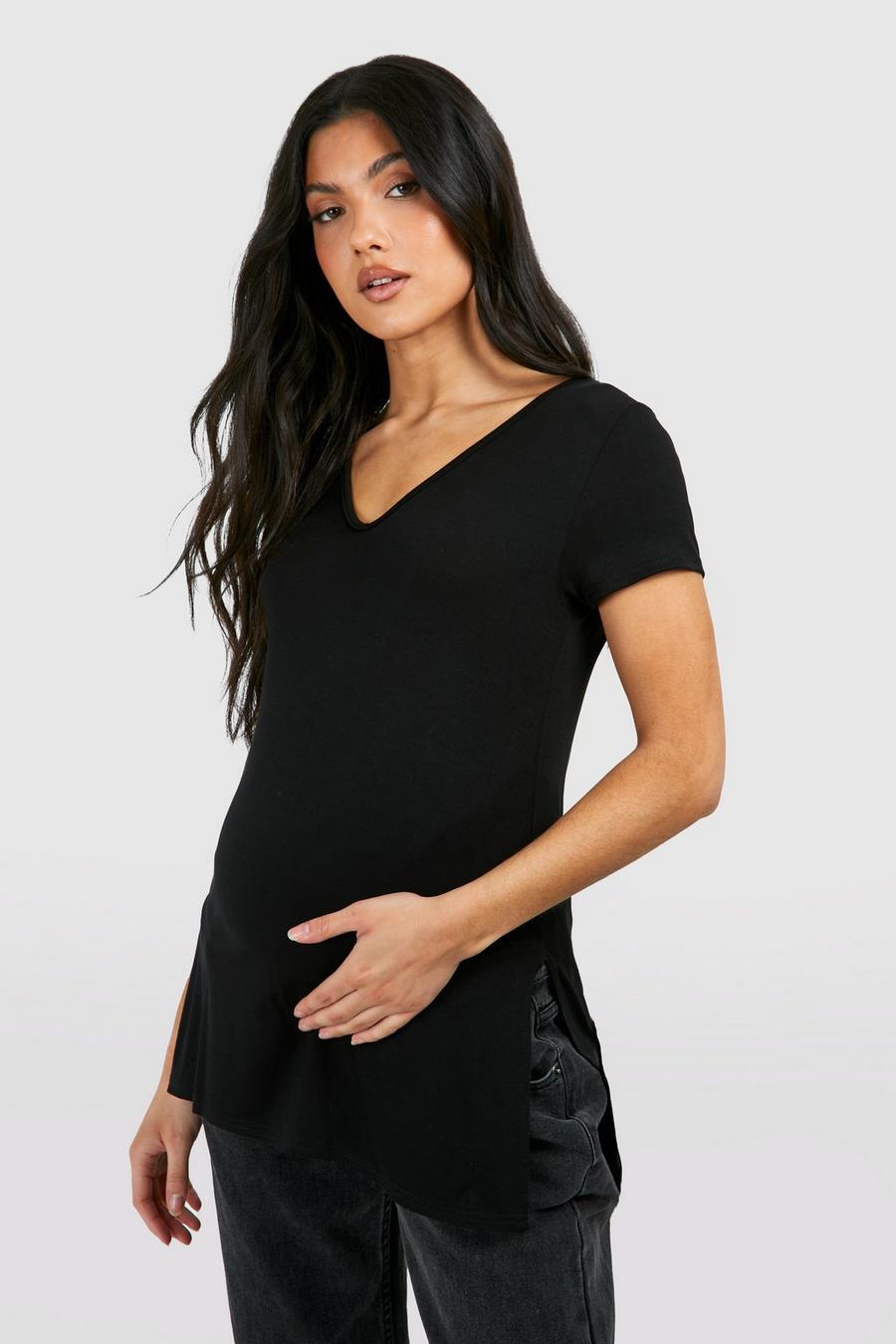 Black Maternity Longline Split Hem T-shirt image number 1