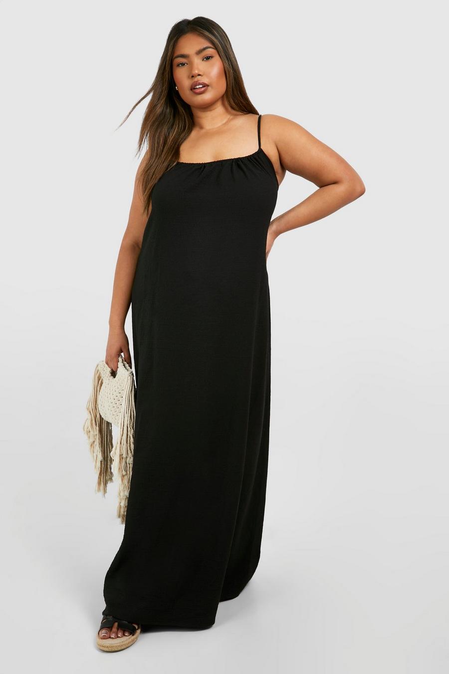 Black Plus Textured Strappy Swing Maxi Dress image number 1