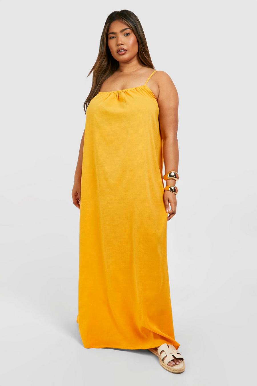 Mustard Plus Textured Strappy Swing Maxi Dress image number 1