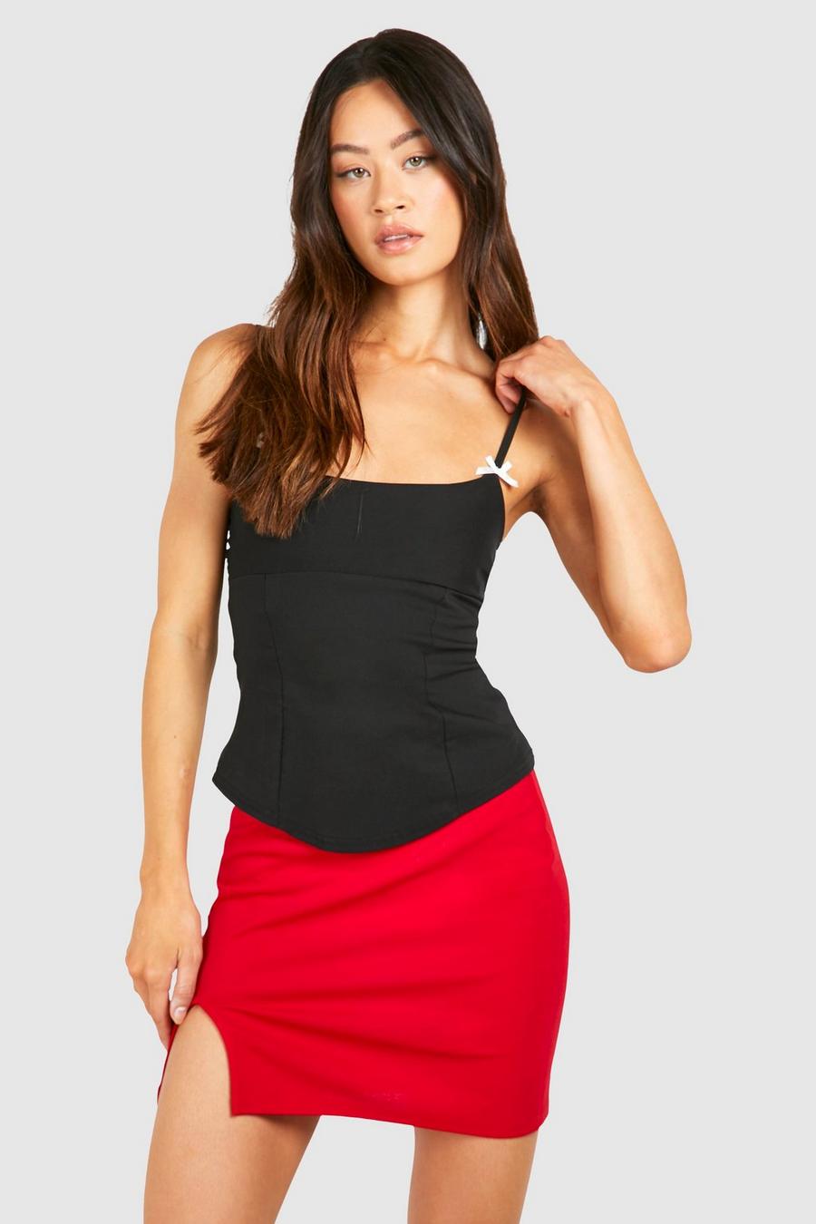 Red Tall Crepe Split Front Mini Skirt   image number 1