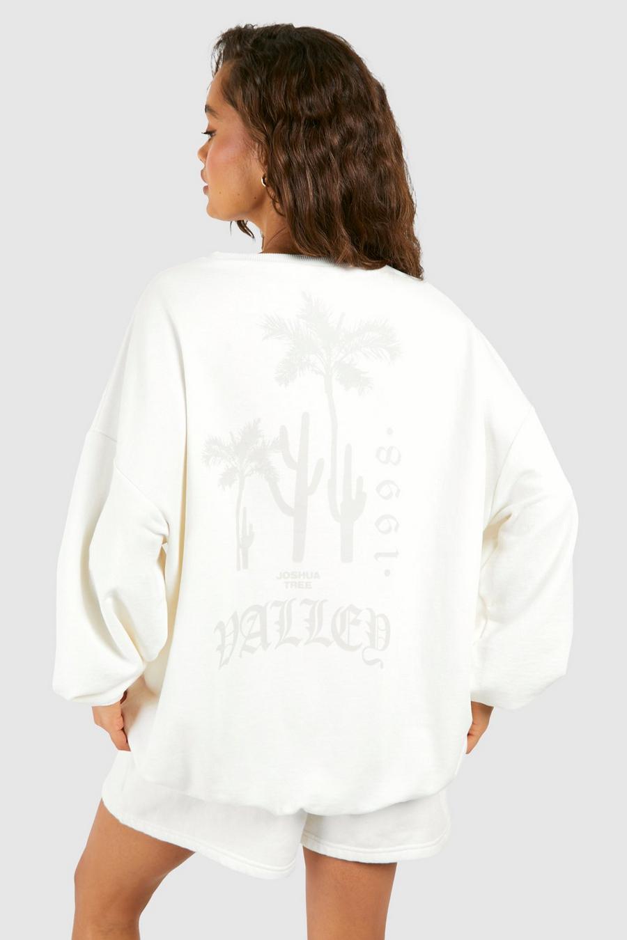 Ecru Palm Print Slogan Oversized Sweatshirt image number 1