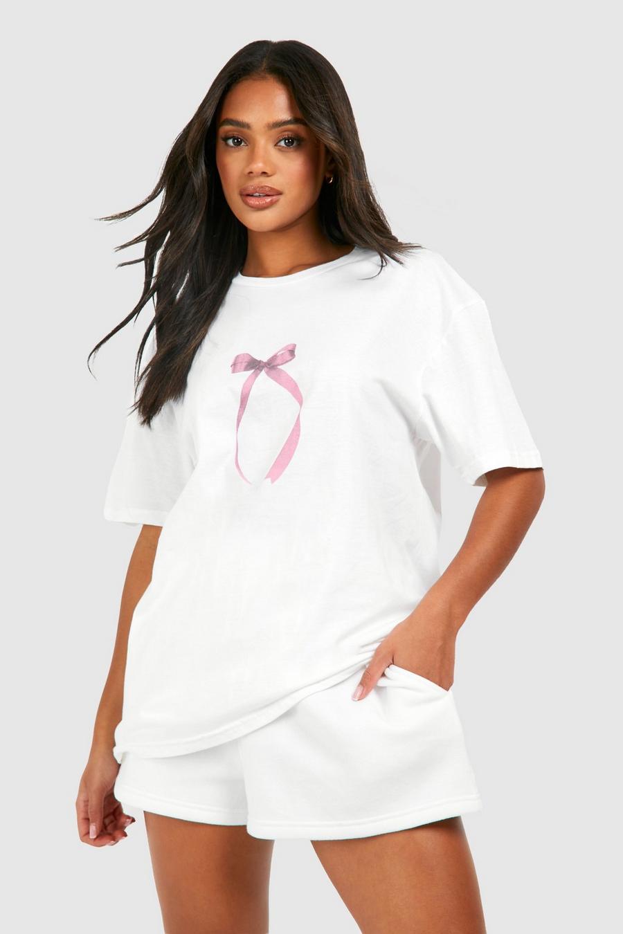 T-shirt oversize con stampa di fiocco, White image number 1