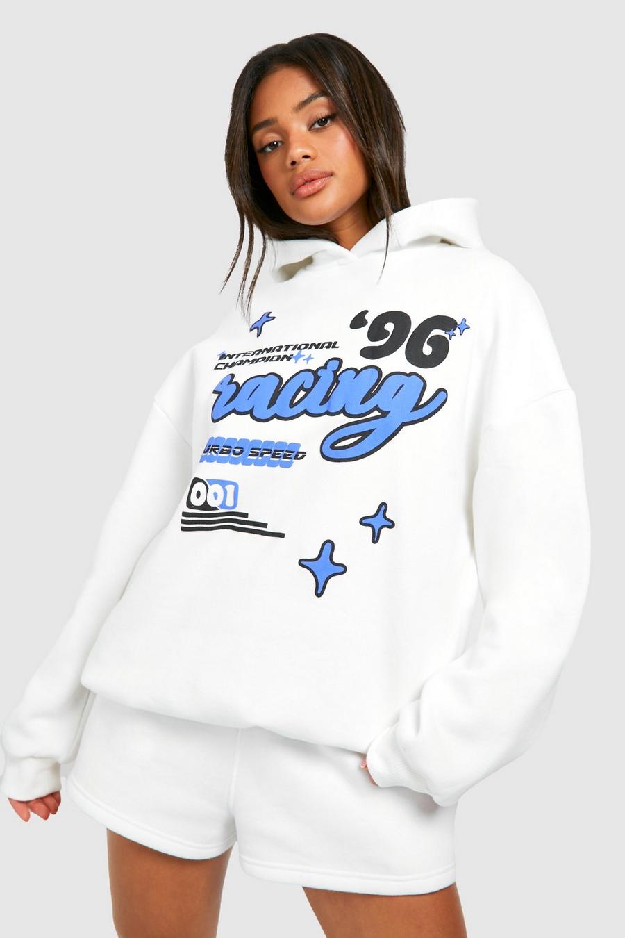 Ecru Oversize hoodie med slogan image number 1