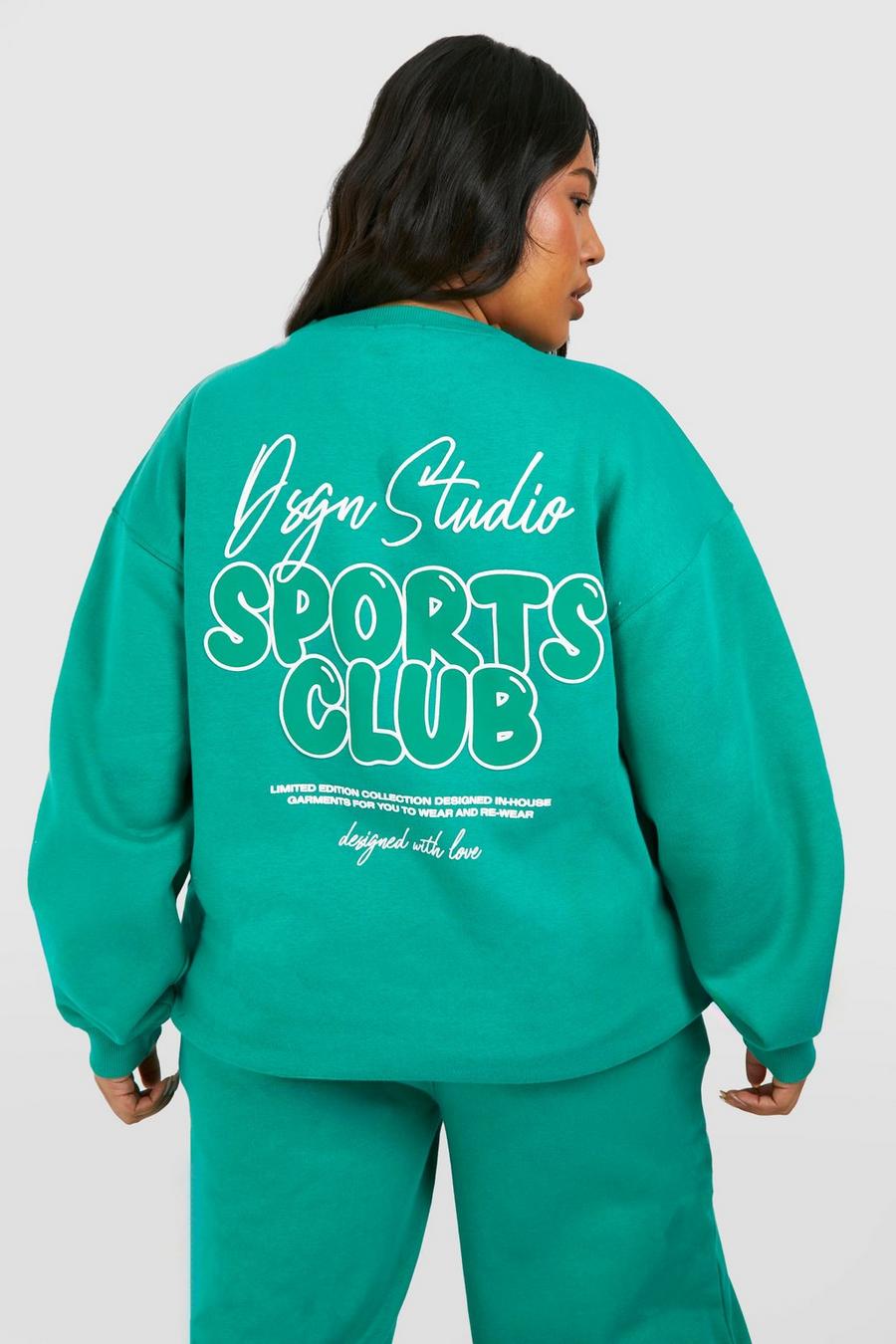 Plus Oversize Sweatshirt mit Dsgn Studio Sports Club Slogan, Green image number 1