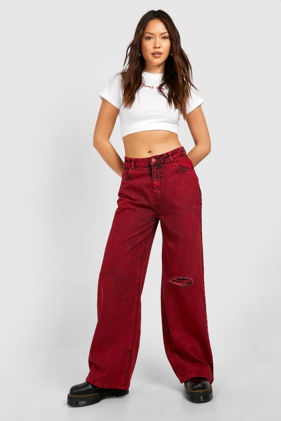 Rote Jeans mit weitem Bein, Red image number 1